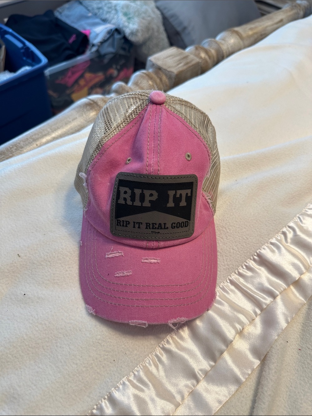 Rip It Pink Trucker Hat with Beige Mesh Back